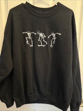 Full Tilt Black Crewneck Sweatshirt with White Skate Skeletons